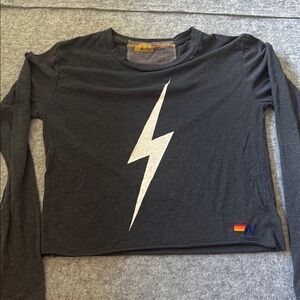Aviator Nation Black Long Sleeve Tee with White Lightning Bolt
